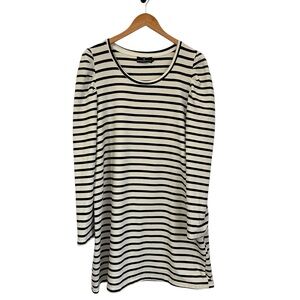 Pomander Place Womens Long Sleeve Striped  Knit Shirt Dress Sz XL Cream Black